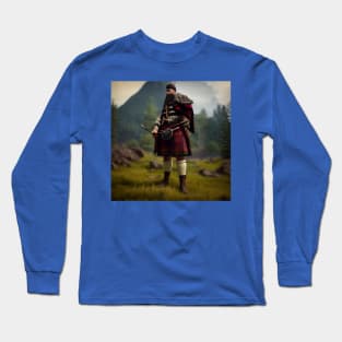 Scottish Highlander in Clan Tartan Long Sleeve T-Shirt